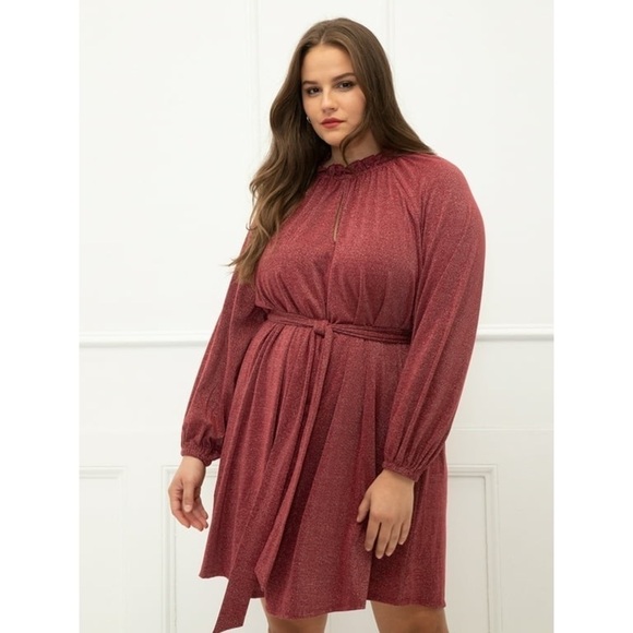 Eloquii Elements Shimmery Tie Waist Easy Long Sleeve Mini Dress Size 26/28 - Picture 1 of 8